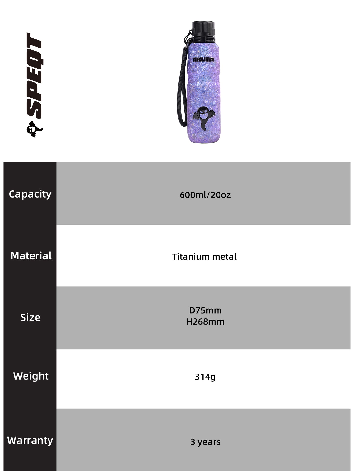SPEQT AKUMA Pure Titanium Sports Water Bottle